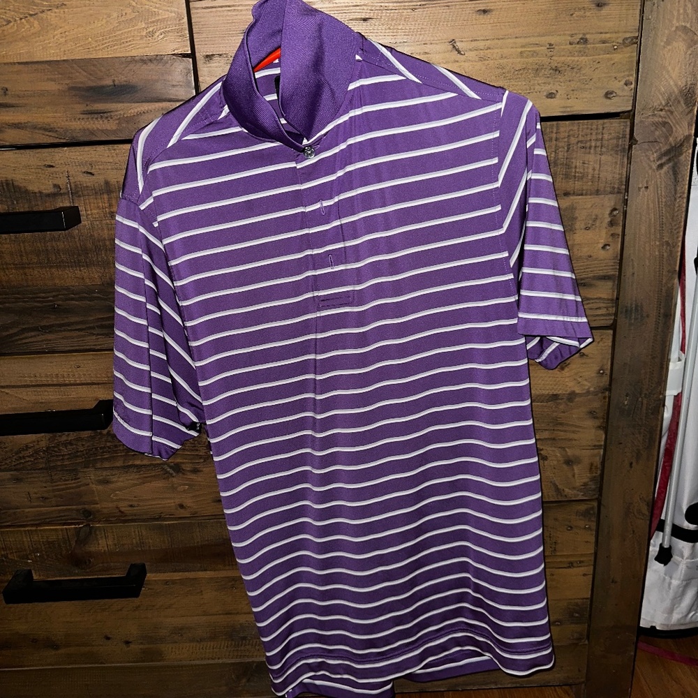 Footjoy men’s small purple shirt white and grey stripes